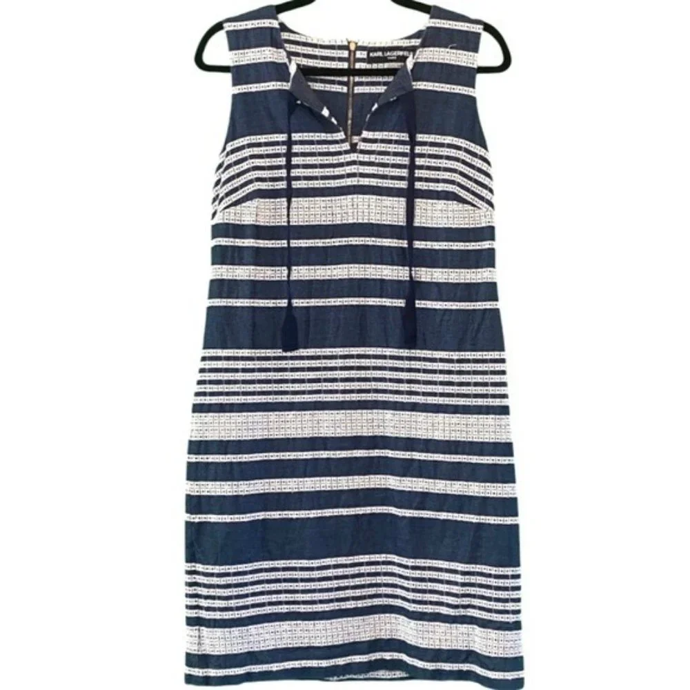 Karl Lagerfeld Blue and White Sheath Mini Dress